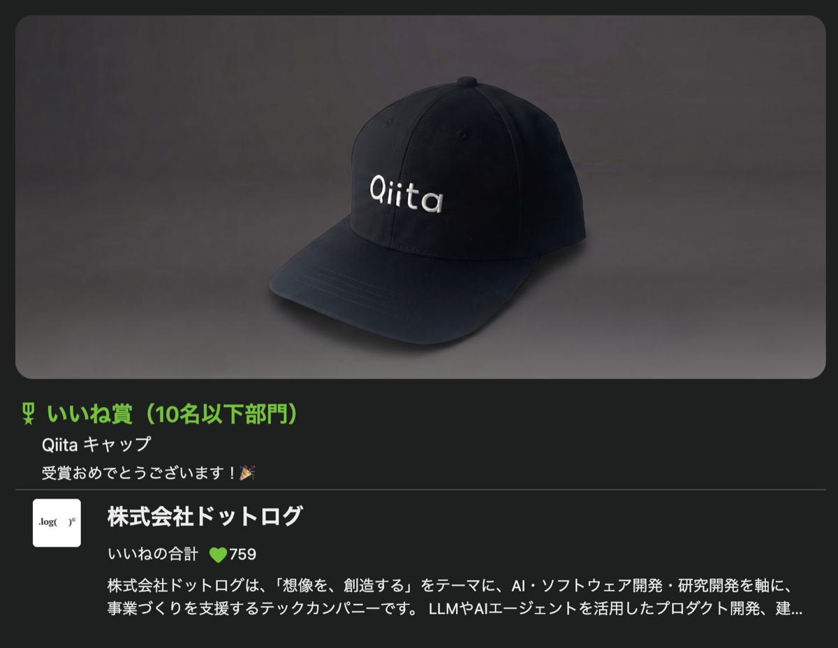 Qiita Tech Festa 2026 いいね賞(10名以下部門)の受賞結果